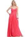 3096 Pleated Sweetheart Evening Dress - Coral, Front View Thumbnail