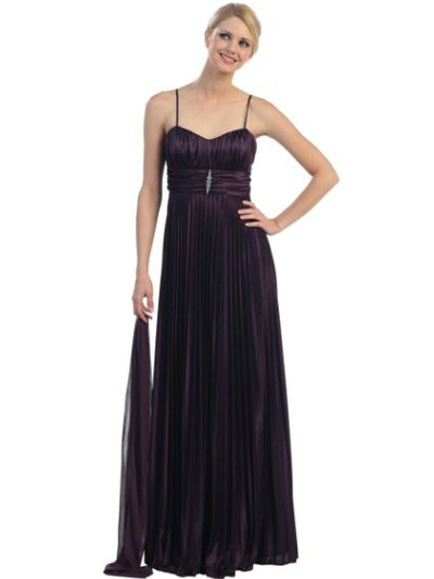 3096 Pleated Sweetheart Evening Dress - Plum, Front View Medium