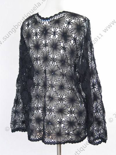 31-232 Black Laced Cardigan - Black, Back View Medium