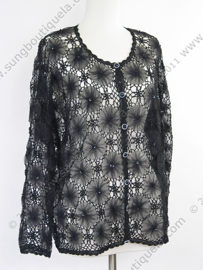 31-232 Black Laced Cardigan - Black, Front View Medium
