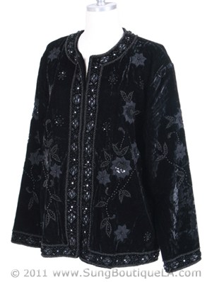 3144 Black Beaded Velvet Jacket, Black