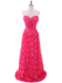 3152 Hot Pink Rosette Prom Evening Dress - Hot Pink, Front View Thumbnail