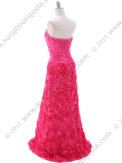 3152 Hot Pink Rosette Prom Evening Dress - Hot Pink, Back View Medium