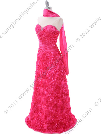 3152 Hot Pink Rosette Prom Evening Dress - Hot Pink, Alt View Medium