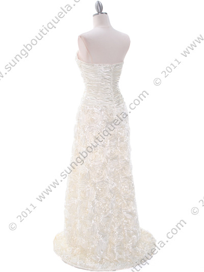 3152 Ivory Rosette Prom Evening Dress - Ivory, Back View Medium