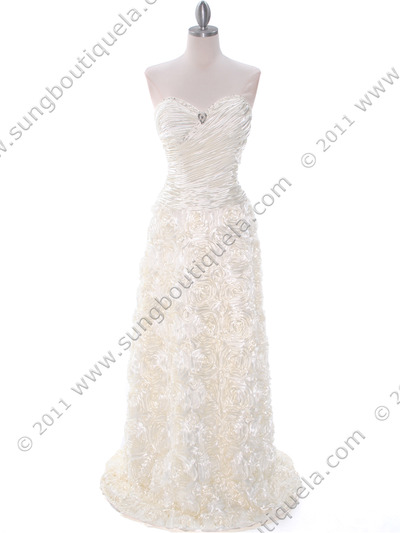 3152 Ivory Rosette Prom Evening Dress - Ivory, Front View Medium
