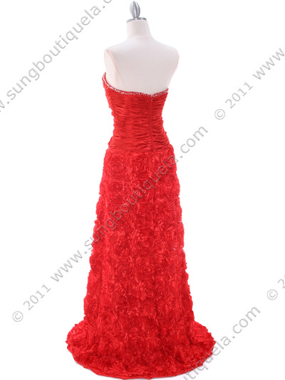 3152 Red Rosette Prom Evening Dress - Red, Back View Medium