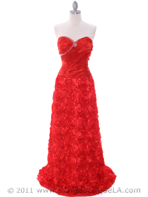 3152 Red Rosette Prom Evening Dress, Red