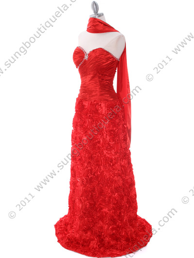 3152 Red Rosette Prom Evening Dress - Red, Alt View Medium