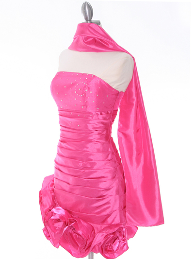 3158 Hot Pink Strapless Pleated Cocktail Dress - Hot Pink, Alt View Medium