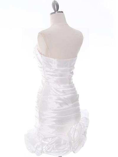 3158 Off White Strapless Pleated Cocktail Dress - Off White, Back View Medium