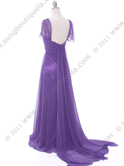 3161 Purple Chiffon Evening Dress - Purple, Back View Medium