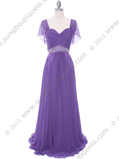 3161 Purple Chiffon Evening Dress - Purple, Front View Medium