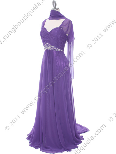 3161 Purple Chiffon Evening Dress - Purple, Alt View Medium