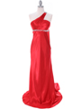 3162 Red Charmeuse One Shoulder Evening Dress - Red, Front View Thumbnail