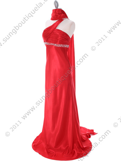 3162 Red Charmeuse One Shoulder Evening Dress - Red, Alt View Medium