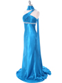 3162 Teal Blue Charmeuse One Shoulder Evening Dress - Teal Blue, Alt View Thumbnail