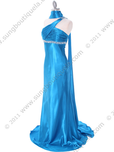 3162 Teal Blue Charmeuse One Shoulder Evening Dress - Teal Blue, Alt View Medium