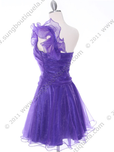 3168 Purple One Shoulder Bridesmaid Dress - Purple, Back View Medium
