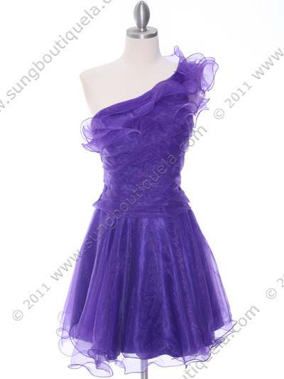 3168 Purple One Shoulder Bridesmaid Dress - Purple, Front View Medium