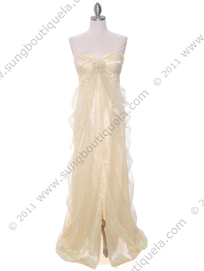 3181 Champagne Lace Strapless Evening Dress - Champagne, Front View Medium