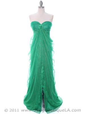 3181 Green Lace Strapless Prom Dress, Green