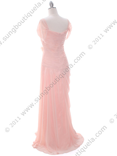 3198 Nude Chiffon Evening Dress - Nude, Back View Medium