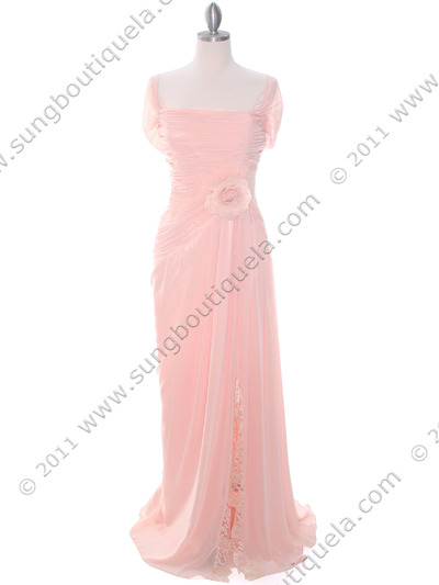 3198 Nude Chiffon Evening Dress - Nude, Front View Medium