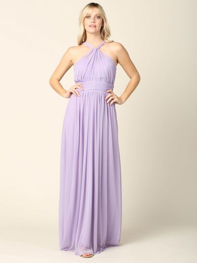 3206 Twisted Halter Neck Stretch Chiffon Bridesmaid Dress - Lilac, Back View Medium
