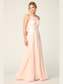 3216 Lace Halter Cross Back Chiffon Dress - Blush, Front View Thumbnail
