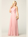 3216 Lace Halter Cross Back Chiffon Dress - Dusty Rose, Front View Thumbnail