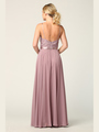 3216 Lace Halter Cross Back Chiffon Dress - Mauve, Back View Thumbnail