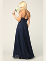 3216 Lace Halter Cross Back Chiffon Dress - Navy, Back View Thumbnail