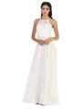 3216 Lace Halter Cross Back Chiffon Dress - Off White, Front View Thumbnail
