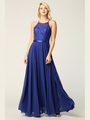 3216 Lace Halter Cross Back Chiffon Dress - Royal, Front View Thumbnail