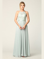 3216 Lace Halter Cross Back Chiffon Dress - Sage, Front View Thumbnail