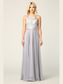 3216 Lace Halter Cross Back Chiffon Dress - Silver, Front View Thumbnail