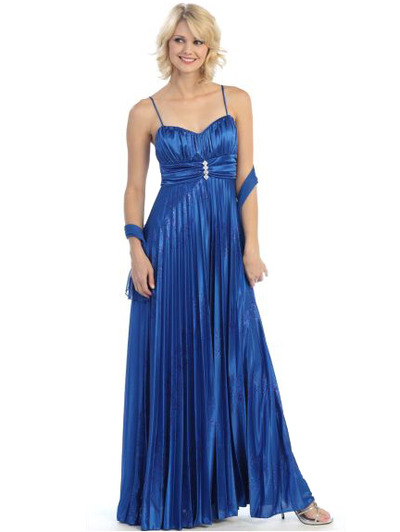 3234 Pleated Shimmer Sweetheart Evening Dress - Royal Blue, Front View Medium