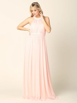 3252 Stretch Chiffon Halter Bridesmaid Dress, Blush