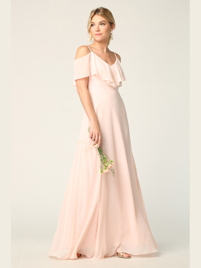 3263 Convertible Ruffle Top Off Shoulder Bridesmaid Dress - Blush, Front View Medium