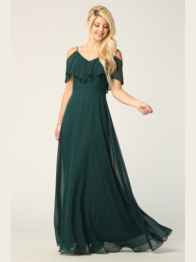 3263 Convertible Ruffle Top Off Shoulder Bridesmaid Dress - Hunter Green, Front View Medium