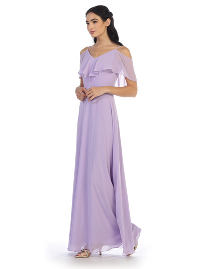 3263 Convertible Ruffle Top Off Shoulder Bridesmaid Dress - Lilac, Back View Medium
