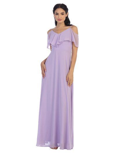 3263 Convertible Ruffle Top Off Shoulder Bridesmaid Dress - Lilac, Front View Medium