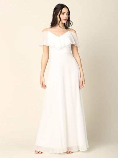 3263 Convertible Ruffle Top Off Shoulder Bridesmaid Dress - Off White, Back View Medium