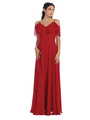 3263 Convertible Ruffle Top Off Shoulder Bridesmaid Dress - Red, Front View Thumbnail