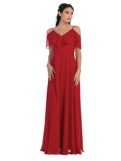 3263 Convertible Ruffle Top Off Shoulder Bridesmaid Dress - Red, Front View Medium