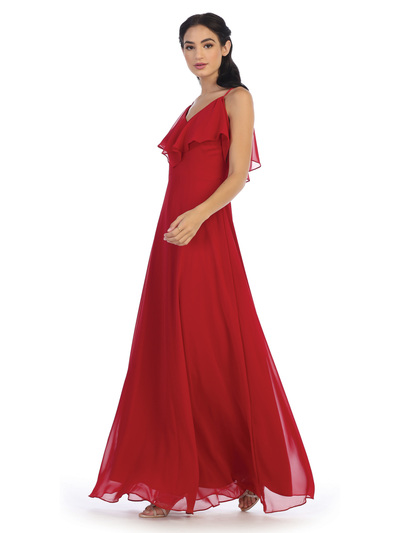 3263 Convertible Ruffle Top Off Shoulder Bridesmaid Dress - Red, Alt View Medium
