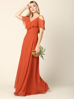3263 Convertible Ruffle Top Off Shoulder Bridesmaid Dress, Rust