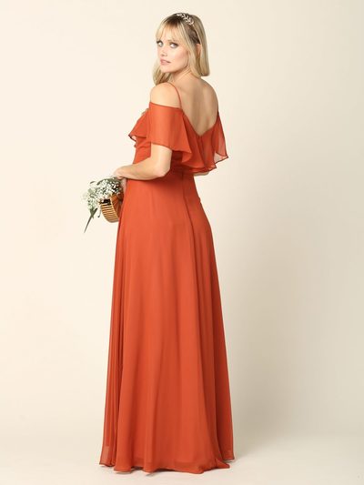3263 Convertible Ruffle Top Off Shoulder Bridesmaid Dress - Rust, Alt View Medium