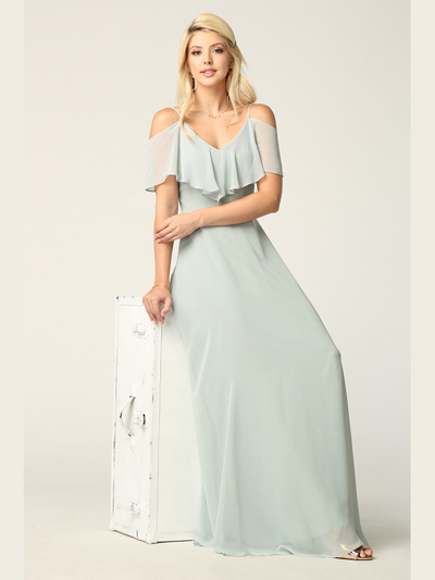 3263 Convertible Ruffle Top Off Shoulder Bridesmaid Dress - Sage, Front View Medium